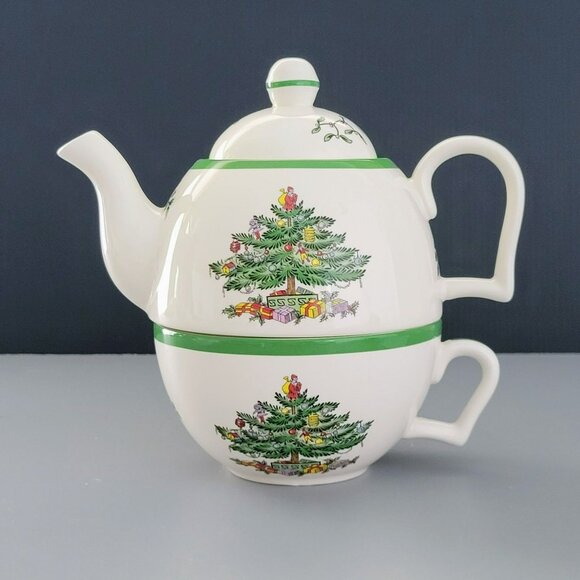 Spode Christmas Tree Cheer Tea For One Festive Holiday Tea Set & Original Box - Picture 1 of 6